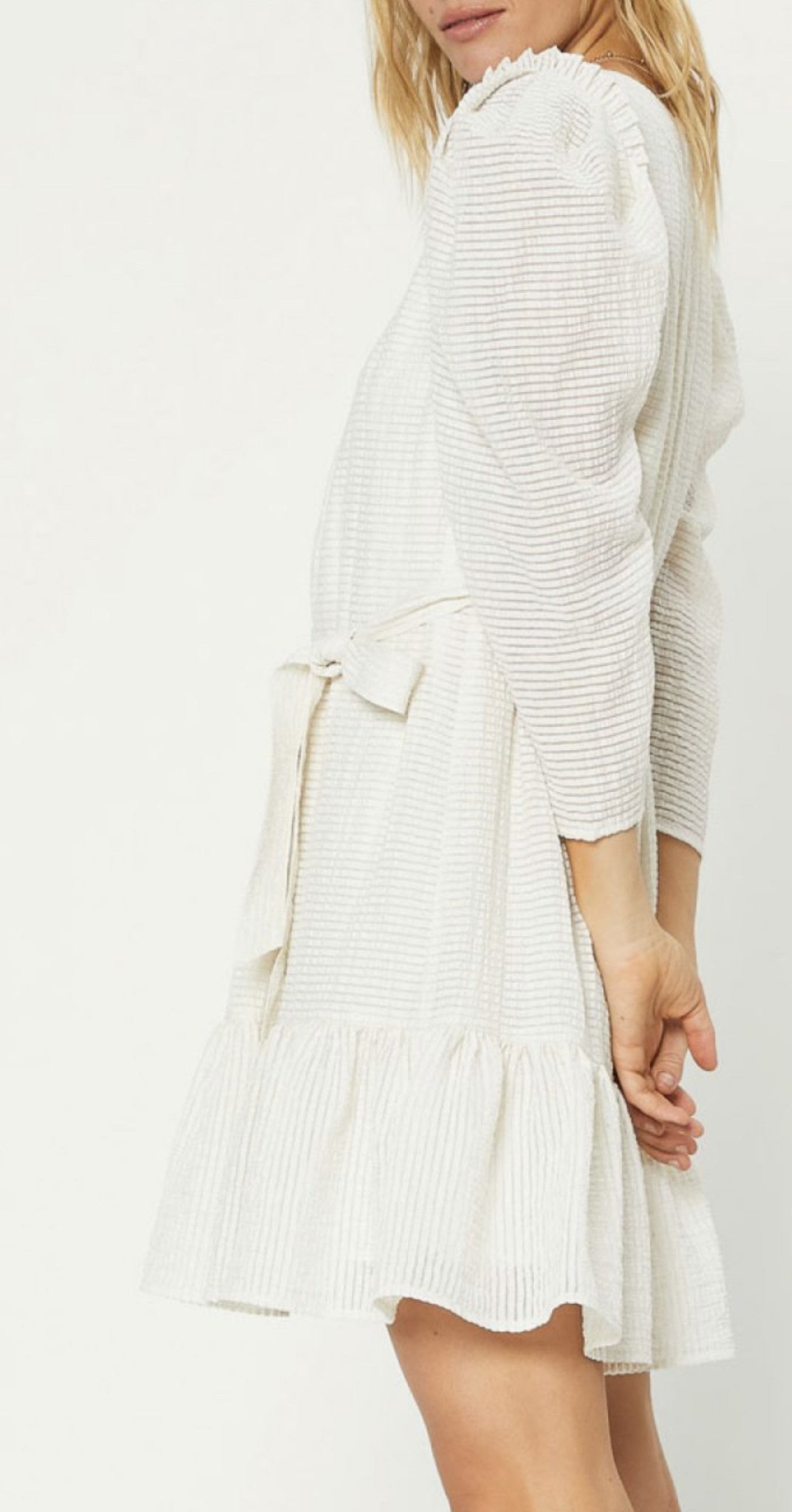 CRINKLED PUFF SLV MINI DRESS