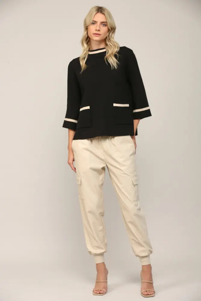 CONTRAST MOCK NECK SWEATER