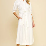LINEN BUTTON DOWN MIDI DRESS