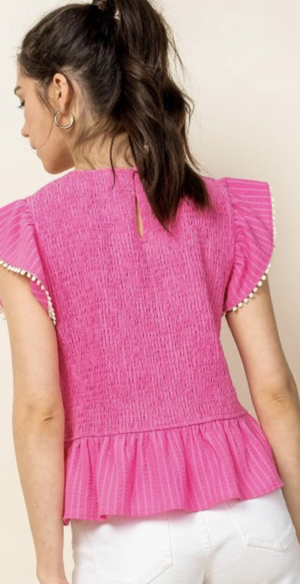 SMOCKED FLUTTER SLV TOP