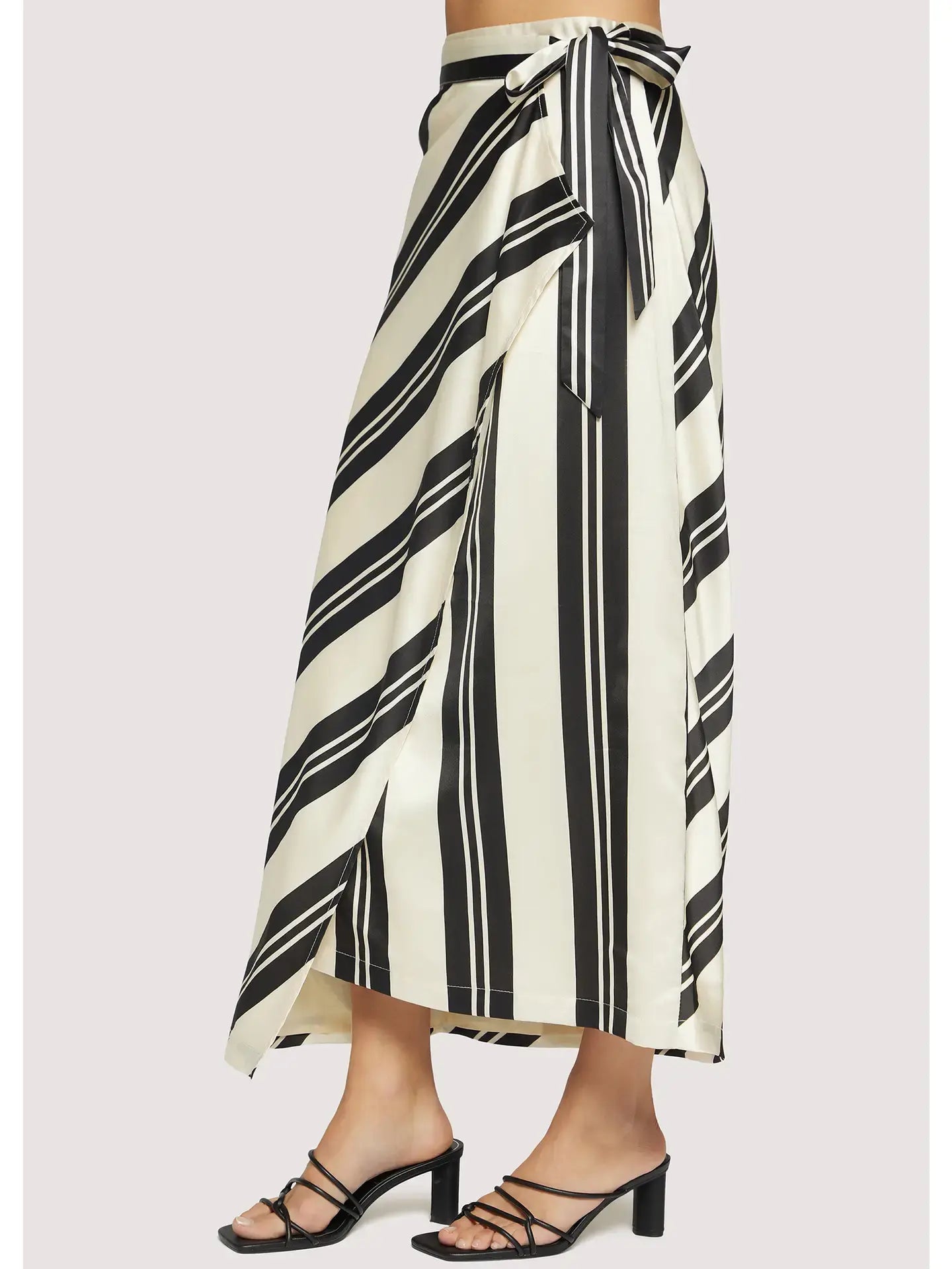 SUMMER STRIPED SATIN WRAP SKIRT