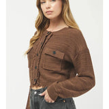 Brown Frayed Hem Cardigan