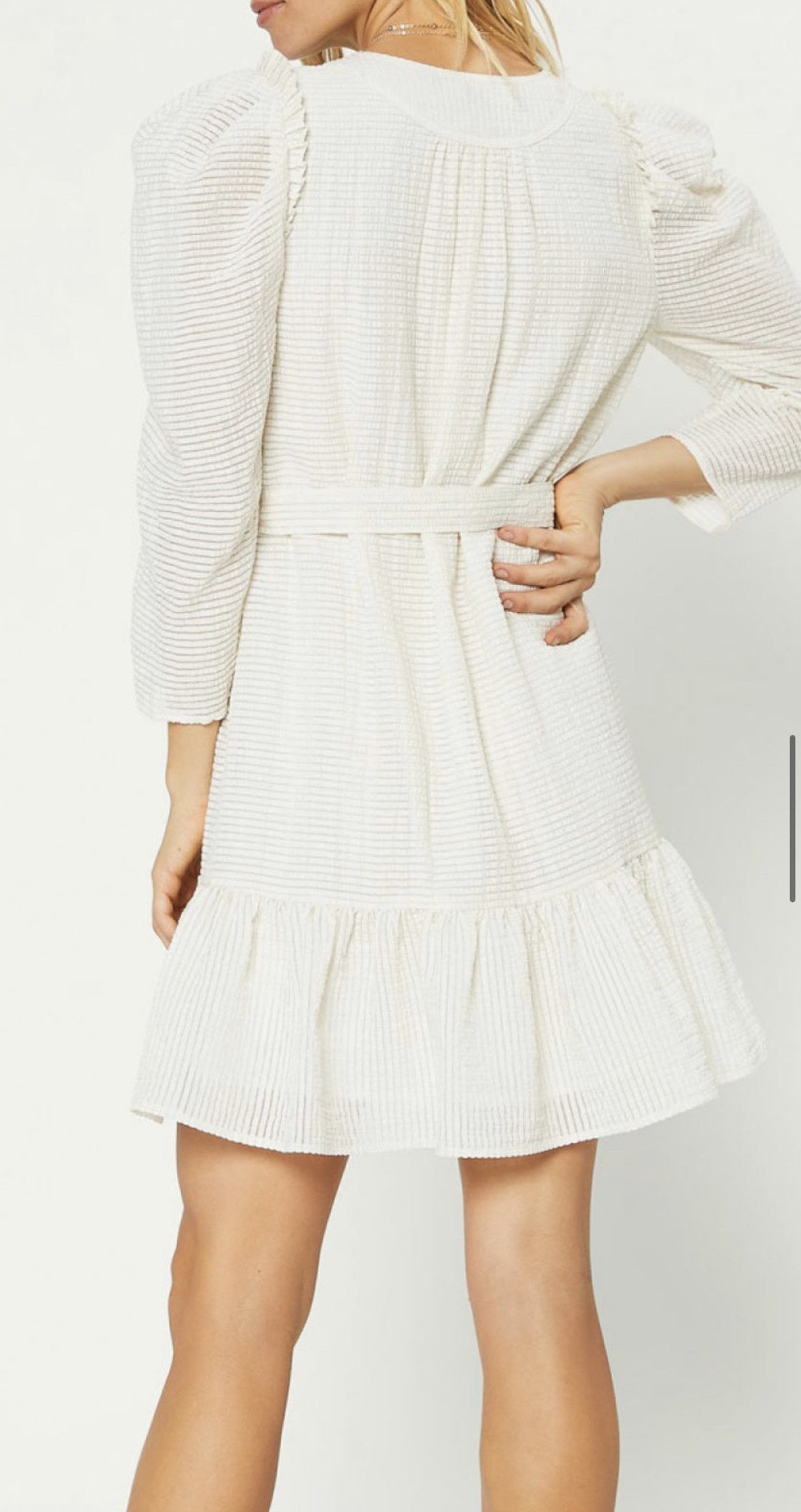 CRINKLED PUFF SLV MINI DRESS