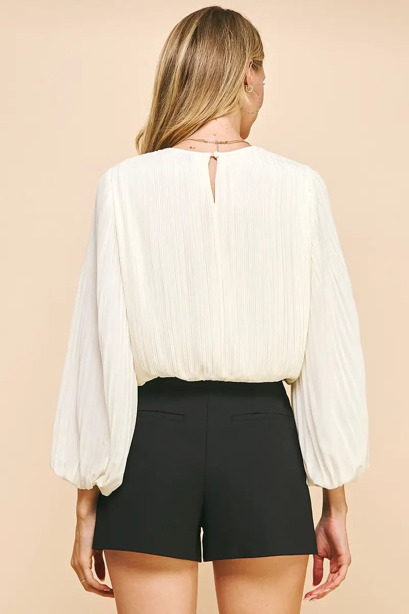 ACCORDIAN PLEATED LSLV TOP W/ELASTIC WAIST