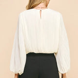 ACCORDIAN PLEATED LSLV TOP W/ELASTIC WAIST