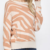 ANIMAL PATTERN DISTRESSED SWEATER