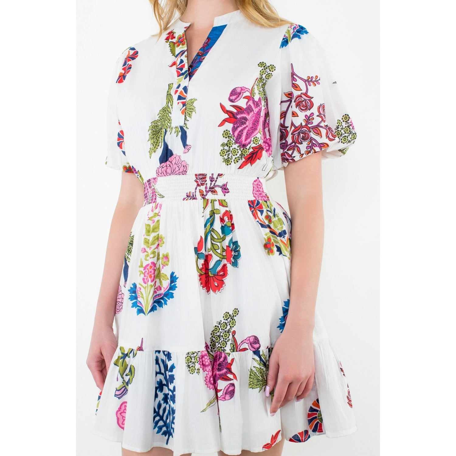 PUFF SLEEVE VNECK MINI DRESS