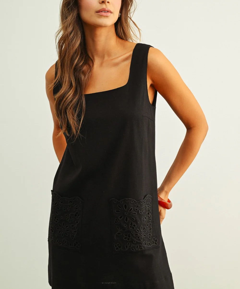MINI DRESS W/ EYELET POCKETS