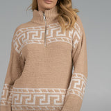 PRINTED  HALF ZIP SWEATER