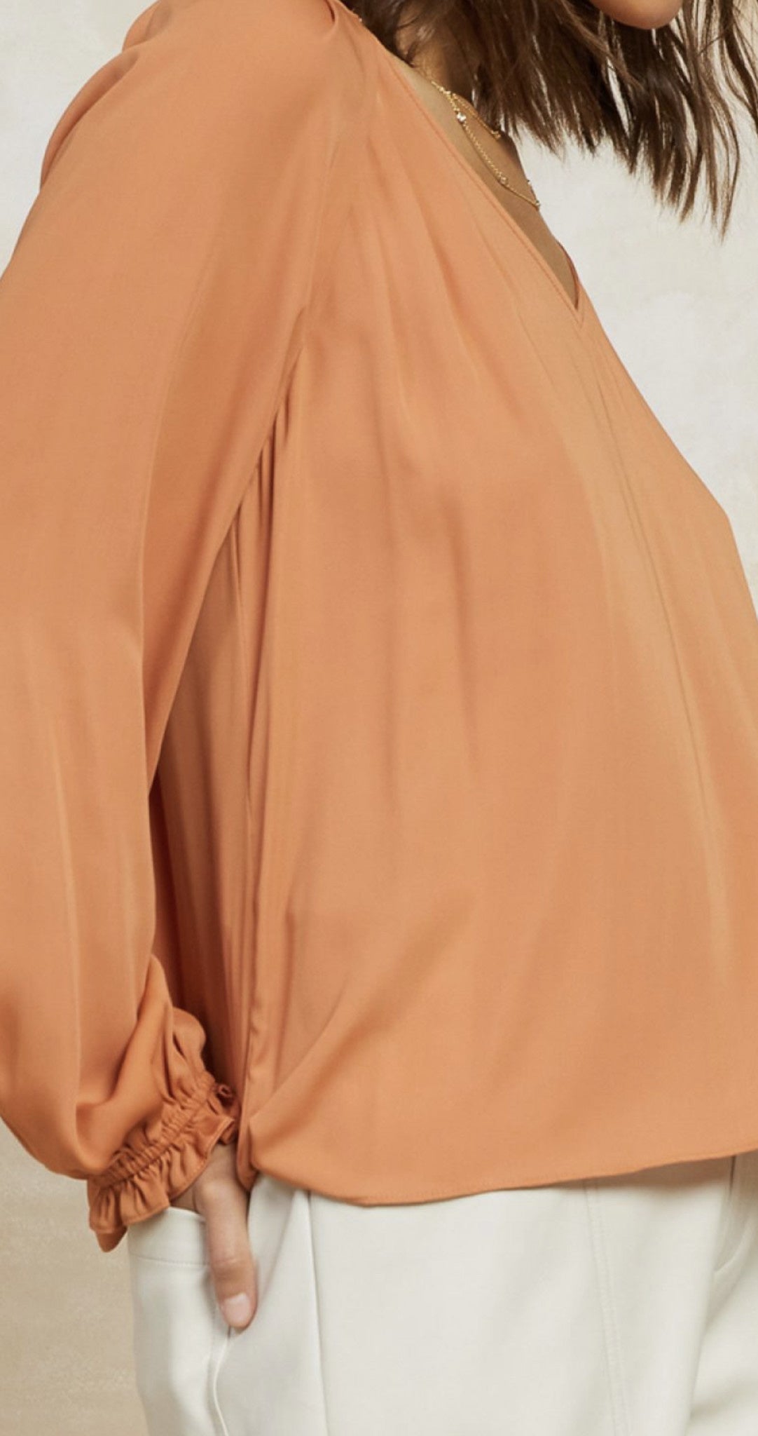 V NECK FOLDED SHOULDER TOP