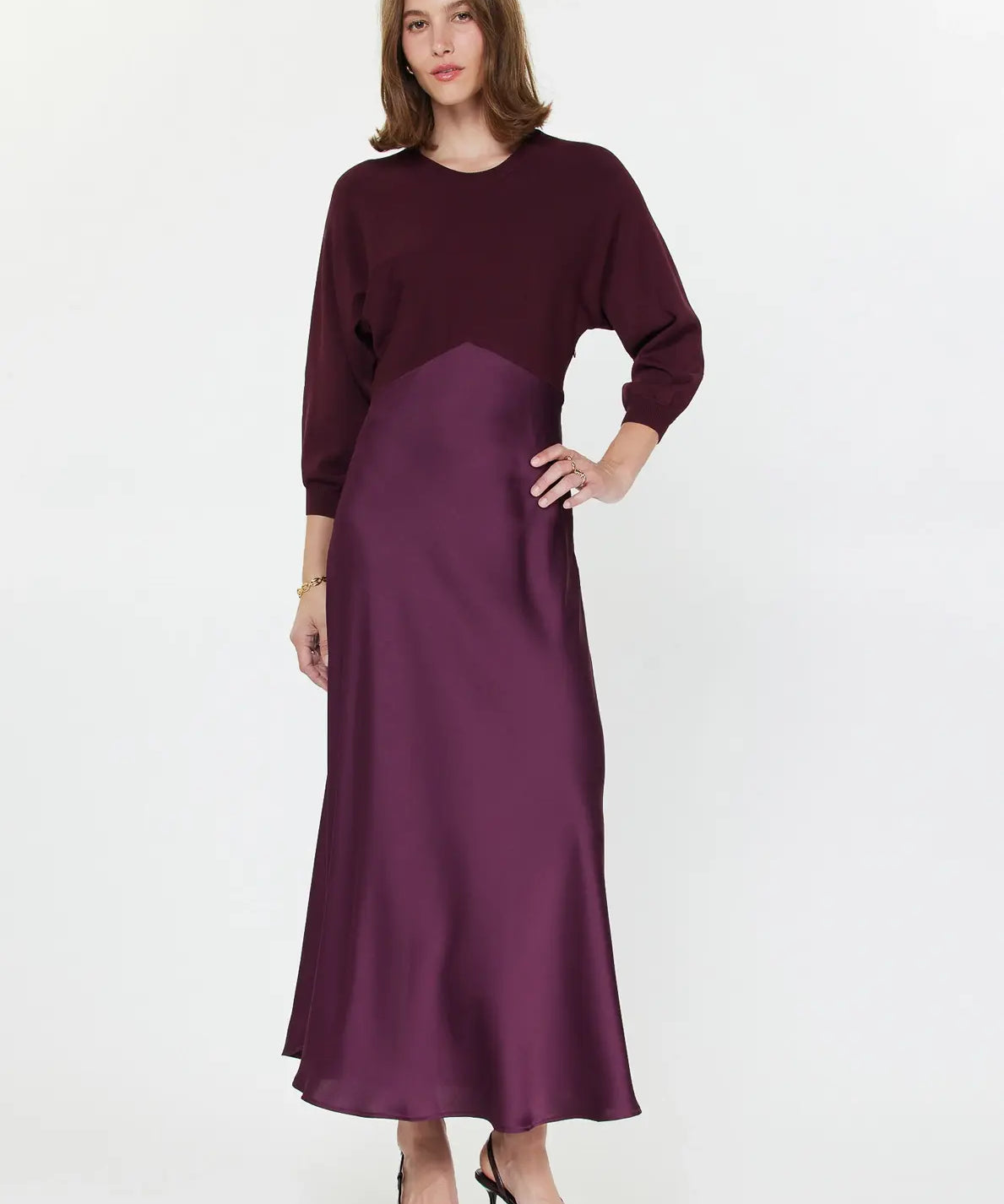 3/4 SLV MIXED MEDIA DRESS