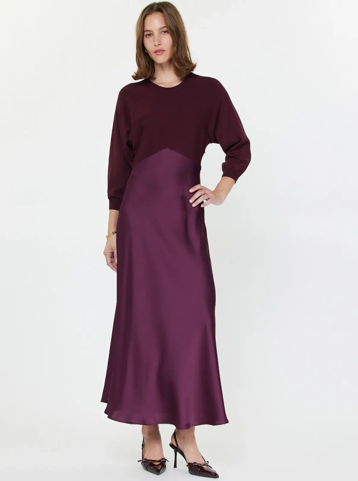 3/4 SLV MIXED MEDIA DRESS