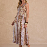 SWEETHEART NECK SLVLESS SMOCKED MIDI DRESS