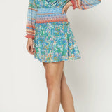 RUCHED WAIST PATTERN MINI DRESS