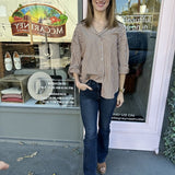 BUTTON DOWN BOYFRIEND STRIPED TOP