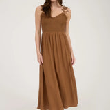 BOW STRAP SMOCKED MIDI DRESS