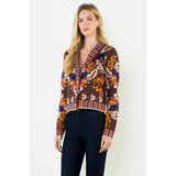 Floral V-Neck Cardigan w/ Gold Buttons