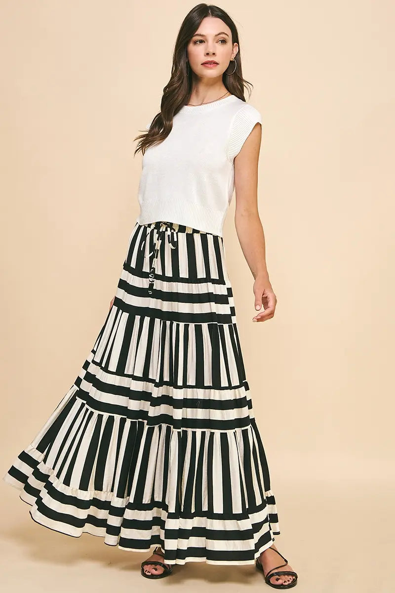 STRIPED MIDI SKIRT