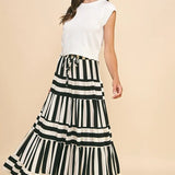 STRIPED MIDI SKIRT