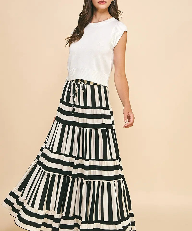 STRIPED MIDI SKIRT