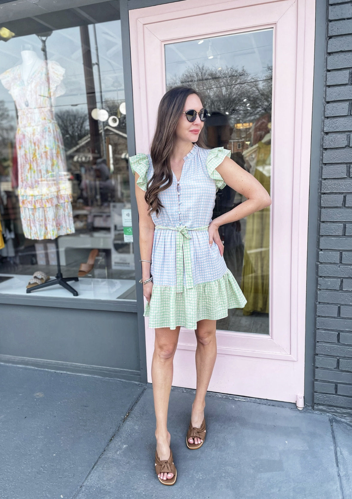 GINGHAM COLORBLOCK DRESS