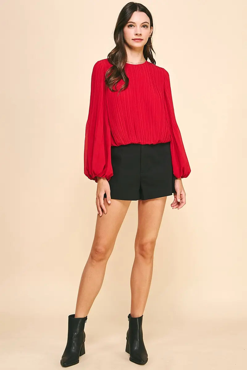 ACCORDIAN PLEATED LSLV TOP W/ELASTIC WAIST