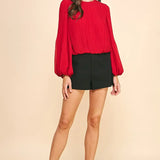 ACCORDIAN PLEATED LSLV TOP W/ELASTIC WAIST