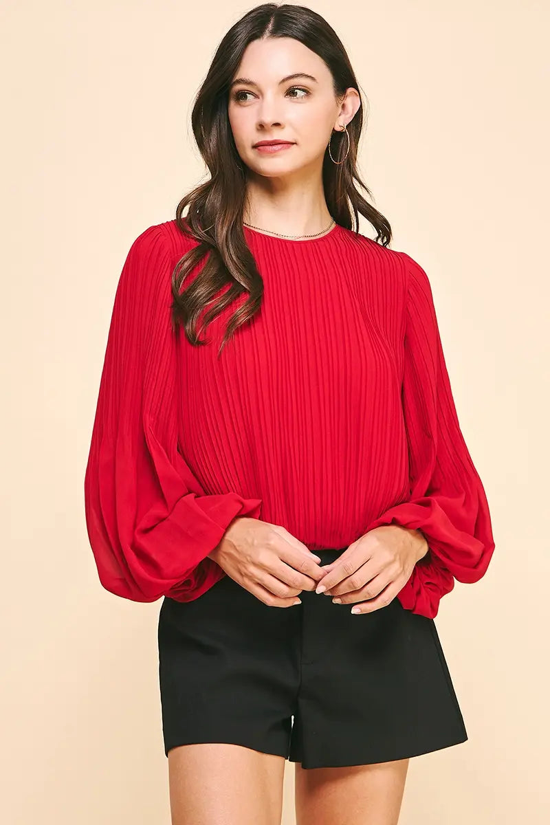 ACCORDIAN PLEATED LSLV TOP W/ELASTIC WAIST