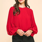 ACCORDIAN PLEATED LSLV TOP W/ELASTIC WAIST