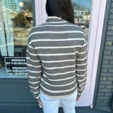 PEARL JEWELED SHOULDER STRIPED SWEATER