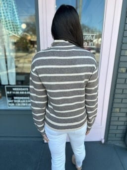 PEARL JEWELED SHOULDER STRIPED SWEATER