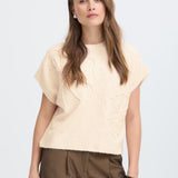 Raised Floral Knit Top Cream