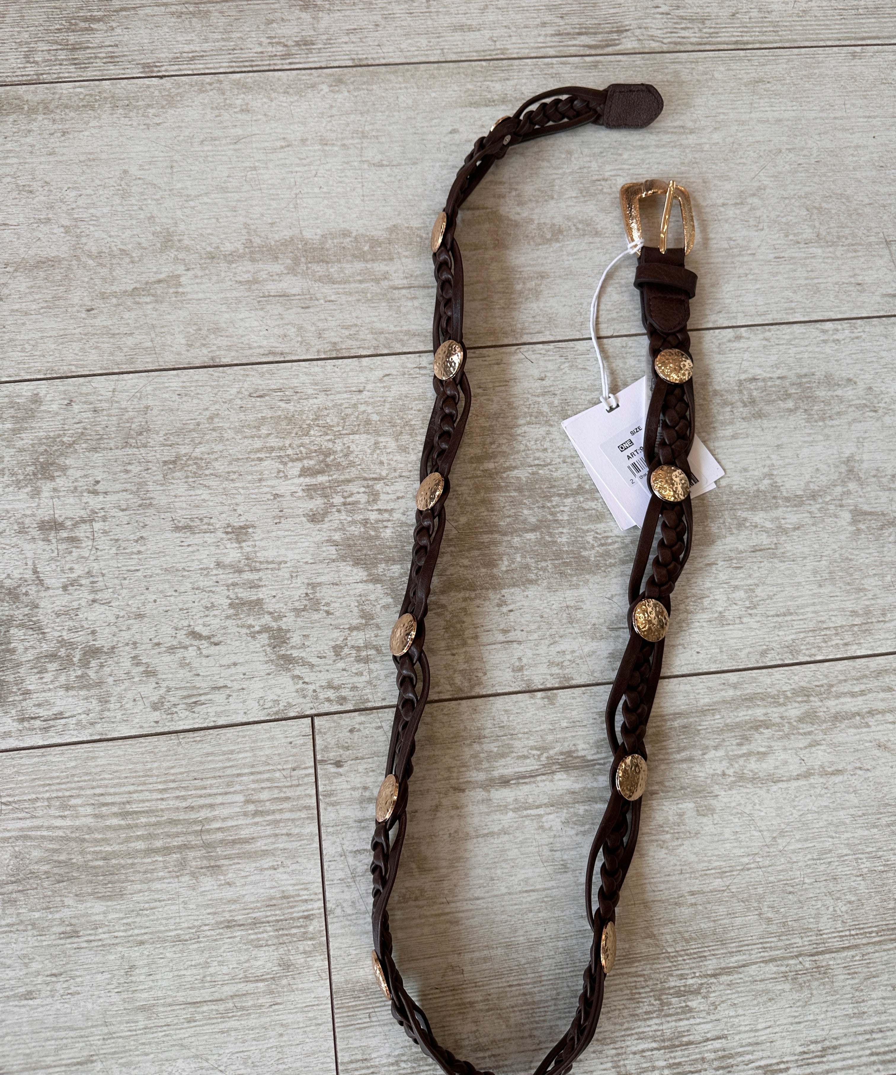 Choc Braided Faux Leather Gold Studded Buckle Detail Belt