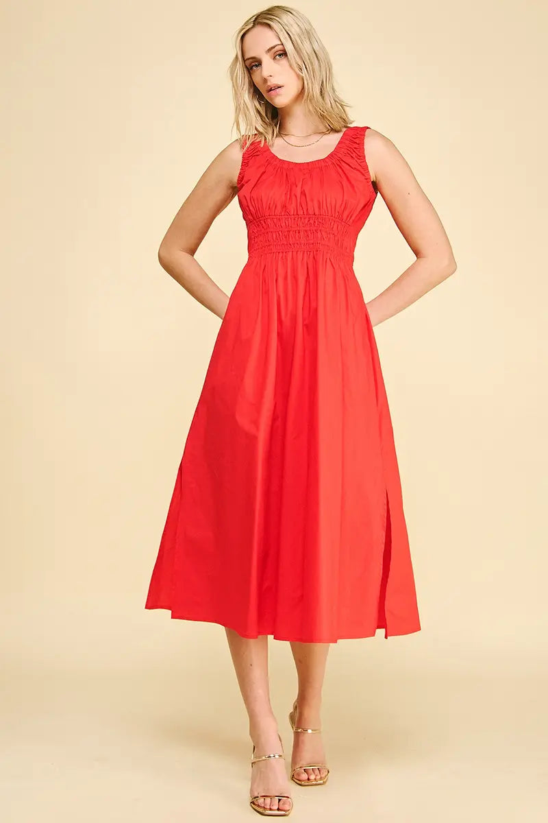 POPLIN  A LINE MIDI DRESS