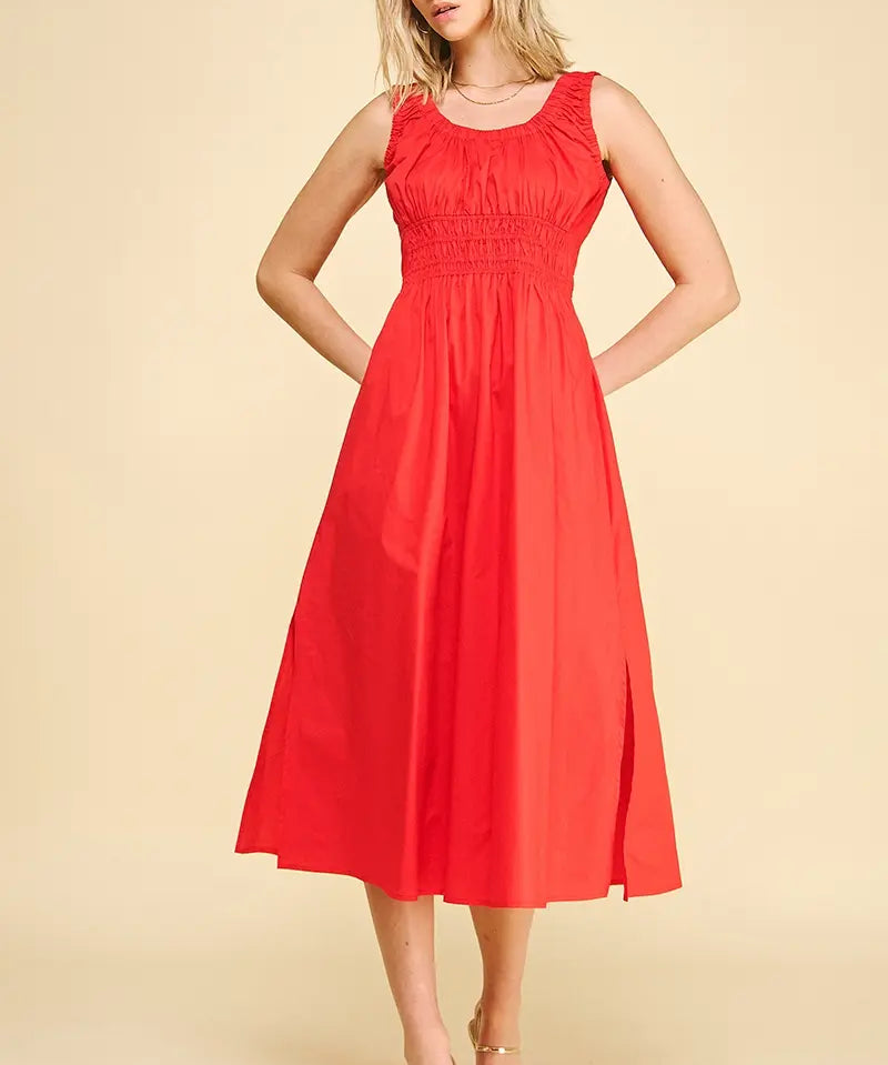 POPLIN  A LINE MIDI DRESS
