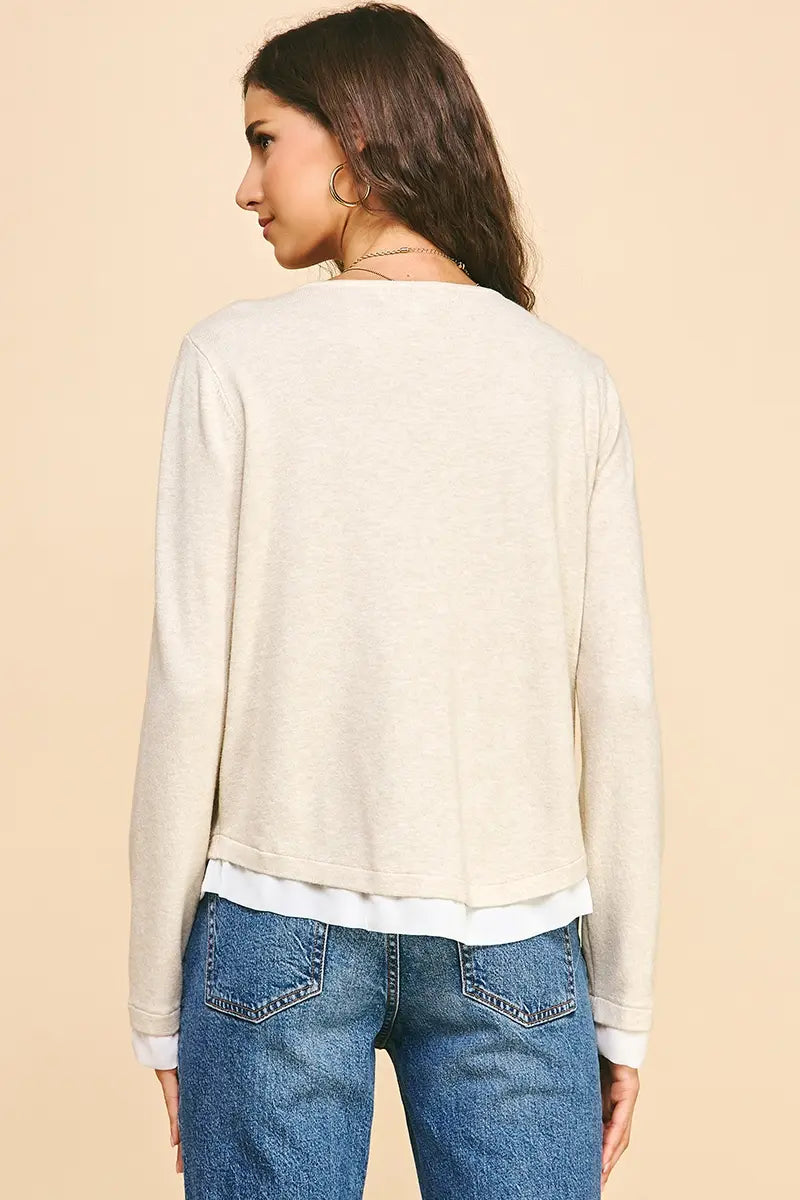 VNECK BUTTON DOWN COMBO TOP