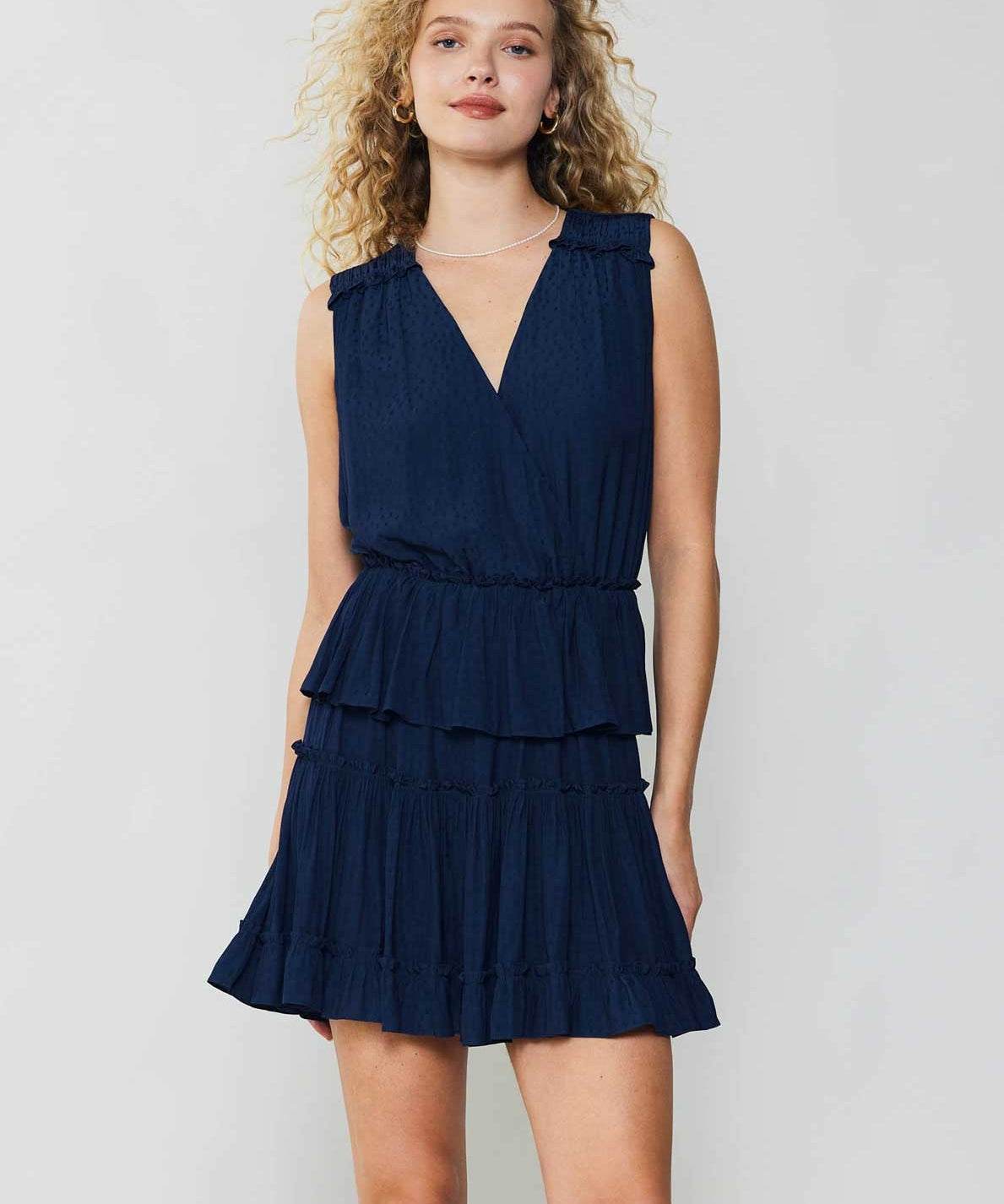 SLVLESS SURPLICE TIERED MINI DRESS W/ RUFFLE