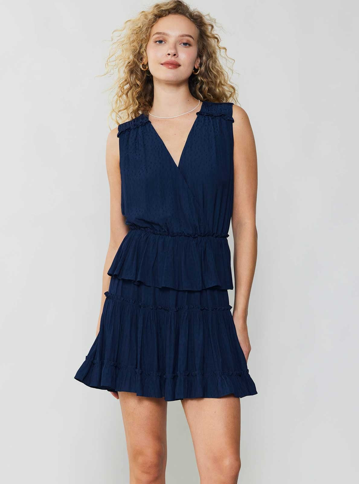 SLVLESS SURPLICE TIERED MINI DRESS W/ RUFFLE