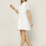 BELTED EYELET TRIM DRESS