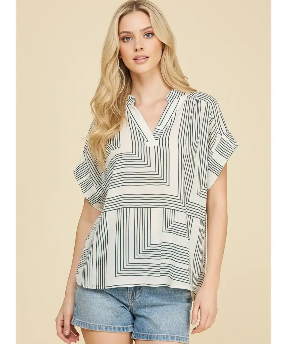 GEOMETRIC VNECK BLOUSE