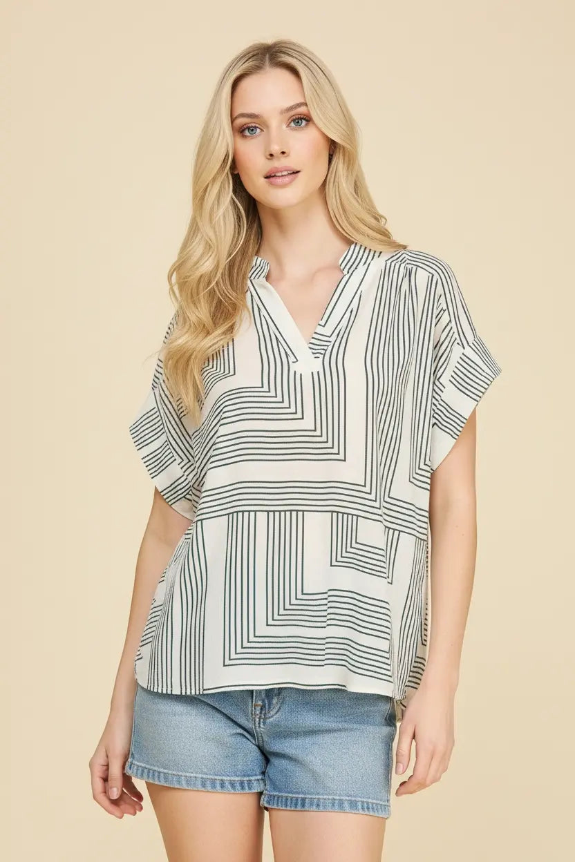 GEOMETRIC VNECK BLOUSE