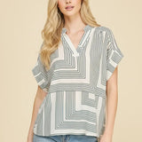 GEOMETRIC VNECK BLOUSE