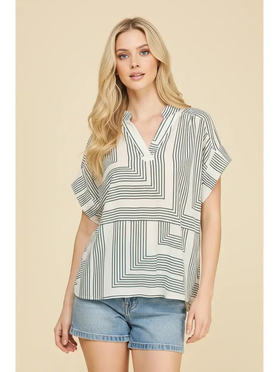 GEOMETRIC VNECK BLOUSE