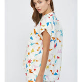 GEO PRINT SSLV BUTTON UP