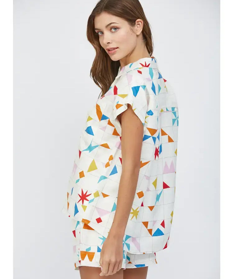GEO PRINT SSLV BUTTON UP