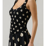 EMERSON DOT RUCHED MIDI DRESS