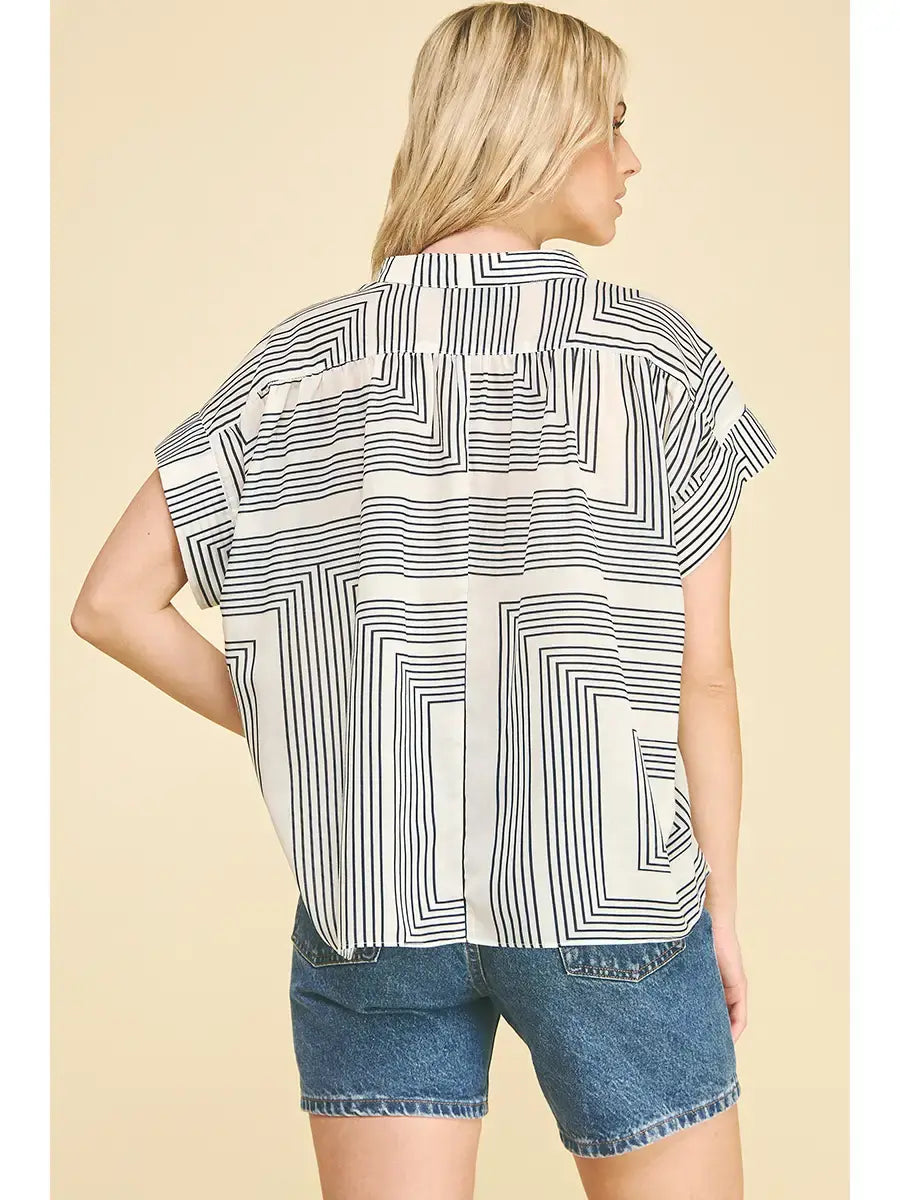 GEOMETRIC VNECK BLOUSE