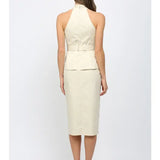 FARRAH CROSS OVER NECK BELTED MIDI DRESS