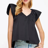 VNECK PUFF SLEEVE POPLIN TOP