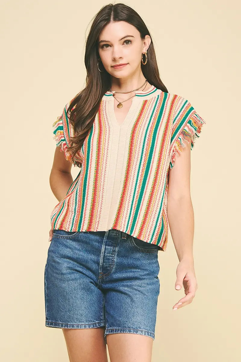 COLOR BLOCK CROCHET TOP